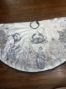 Coastal Collection 50” Christmas Tree Skirt Hand Beaded Blue Crab Coral Beach - Picture 1 of 10