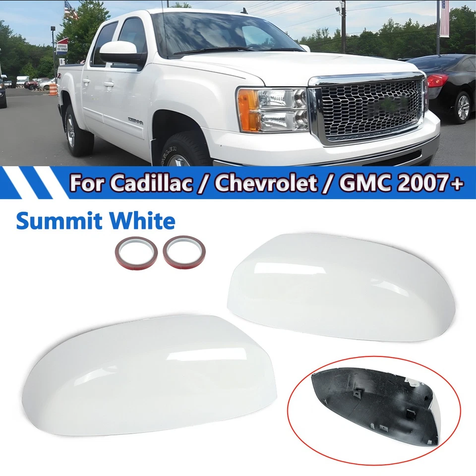 White For Chevy Silverado Tahoe GMC Sierra Yukon 07-13 14 Mirror Cover Caps Pair - Imagem 1 de 4