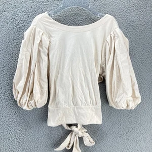 Express Balloon Sleeve Tie Back Top Womens S Ivory Low Cross Back - Picture 1 of 11