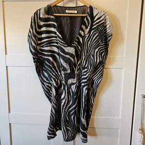 MINKPINK Womens Dress /Top Animal Print Zebra Short Kaftan Ruched sz 12 - Picture 1 of 11