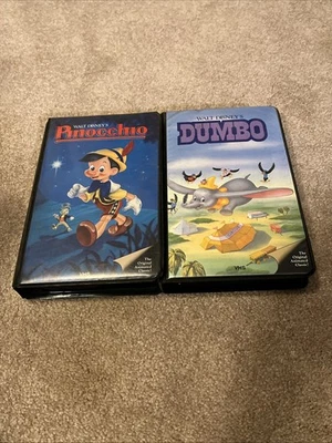 Dumbo & Pinocchio Black Padded Clamshell 1ST VHS RELEASE Black Diamond Release - Image 1 of 4