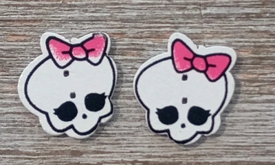 2 Skull Sewing Buttons Crafting w/Purple Bow Flat Wood 2 Holes .75" - Image 1 of 2