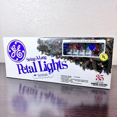 圣诞灯 - 复古多色 GE 弦长花瓣灯套装 - 35 灯 — 第 1/4 张图片