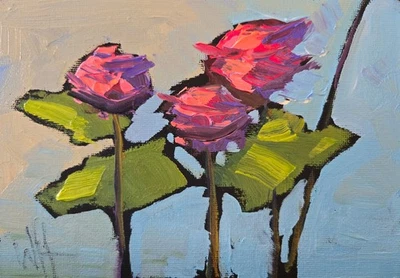 Impressionist Painting Antique Style Botanical Roses Art Canvas Panel Hawkins - Image 1 of 4