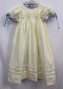 Neu mit Etikett Busy Bees Kittel langes gelbes gesmoktes Kleid Kleinkind Mädchen Größe 5 blaue Akzente - Bild 1 von 12
