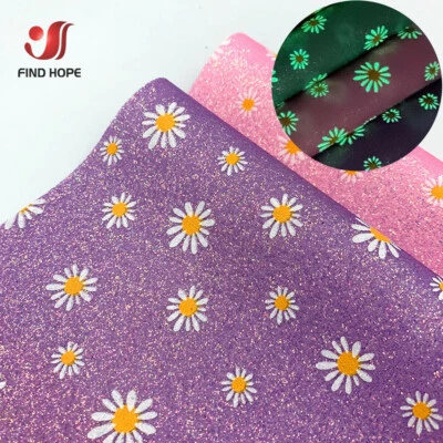 Fluorescent Daisy Floral Fine Glitter Sparkle Faux Leather Fabric Bows Earring - Image 1 of 4