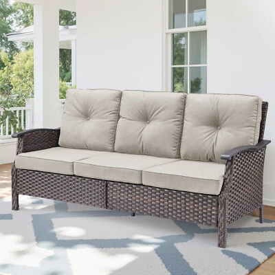 Juego de muebles de patio de 9 piezas sofá seccional de exterior sofá de mimbre de ratán con mesa Foto 1 de 4