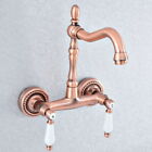Antique Copper Wall Mount Bathroom Kitchen Sink Faucet Two Handles Mixer Taps