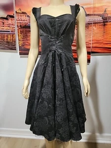 Hearts & Roses GOTHIC Retro Lace Up Corset Dress Jacquard Size US 8/ Black #C - Picture 1 of 11