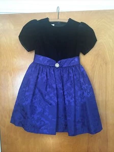 Vintage Jessica McClintock Black Velvet & Royal Blue Brocade Girls Dress - Picture 1 of 9