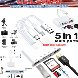 5 in 1 USB SD TF Kartenleser Kamera Adapter für iPhone 16 15 14 13 12 11 Pro Max - Bild 1 von 12