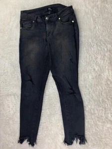 1822 Denim Size 29 Womens Jeans Black Stretch Distressed Skinny Raw Hem Mid Rise - Picture 1 of 5