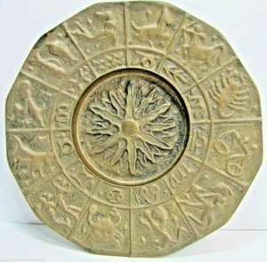 ZODIAC 1960s Retro Brass Tray High Relief Symbols Detailed Card Tip Jewelry Coin - Picture 1 of 12