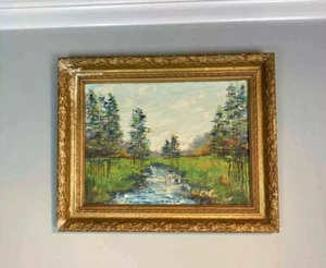 "PAISAJE ESCÉNICO FIRMADO AL ÓLEO SOBRE LIENZO ORIGINAL VINTAGE 20"" X 16""" - Imagen 1 de 9