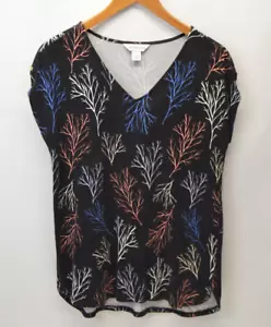 Blusa para mujer Liz Claiborne pequeña negra patrón de ramas cuello en V pulóver informal - Imagen 1 de 12