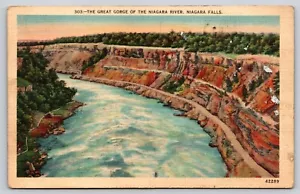 Postkarte Die Große Schlucht des Niagara Flusses Niagarafälle New York Leinen - Bild 1 von 2