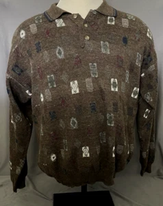 Suéter grande vintage Conte Di Milano marrón estampado cuadrado geométrico cuello para hombre - Imagen 1 de 10