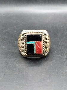 Anillo Navajo Grande Grueso Plata Talla W¹/² Multi Piedra Firmado Esterlina W - Imagen 1 de 4