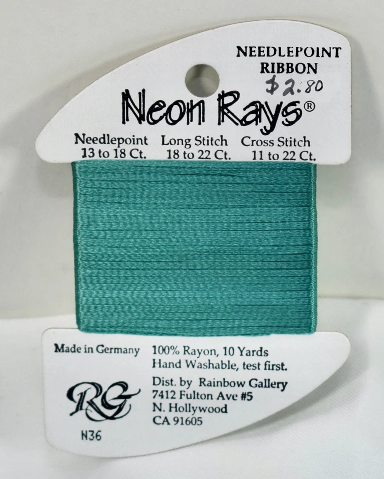 Rainbow Gallery Neon Rays rayon 10 yards N36 green ribbon - Image 1 of 1