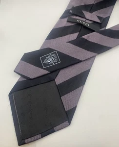 Gucci Designer Men’s Necktie Black and Purple Diagonal Striped 100% Silk 58” - Picture 1 of 6