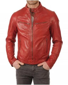 New Mens Leather Jacket real lambskin coat biker motorcycle racer cafe Slim M692 - Picture 1 of 3