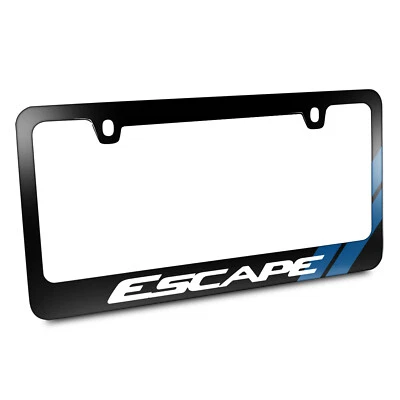 Ford Escape Carbon Fiber Texture Blue Stripe Black Metal License Plate Frame - Image 1 of 4