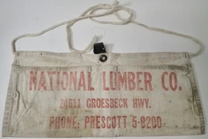 Vtg. 1960s National Lumber Co. MI Advertising Canvas Nail Apron w/ Red Graphics - Picture 1 of 7