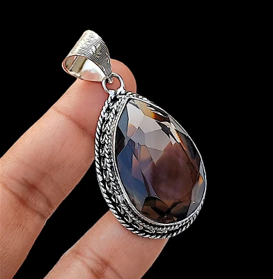 Smokey Quartz Gemstone Handmade 925 Sterling Silver Quartz Jewelry Pendant 1.77" - Image 1 of 3