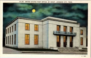 Postal de lino vista nocturna oficina de correos de EE. UU. Johnson City Tennessee TN UNP - Imagen 1 de 2