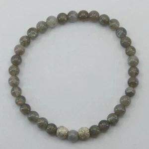Pulsera elástica LABRADORITA natural y genuina con cuentas de plata de ley #7 - Imagen 1 de 6