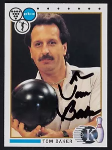 Tarjeta de bolos Kingpins 1990 firmada por Tom Baker #73 - PBA Bowler automática - Imagen 1 de 2