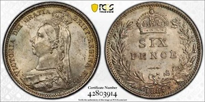 1887 Great Britain VALUE REVERSE 6D 6 Pence SIXPENCE S-3929 PCGS MS64 KM# 759 - Picture 1 of 10