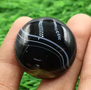 Natürlicher schwarz gebänderter Achat Cabochon runde Form 50,00 Karat 27x27x8,3 mm - Bild 1 von 5