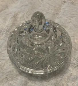 Vintage Star of David Cut Glass Floral Round Candy Dish + Lid, 5”D - Picture 1 of 17