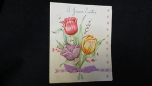Vintage TULIP & Pussy Willow Easter Card c. 1940s  - Picture 1 of 4