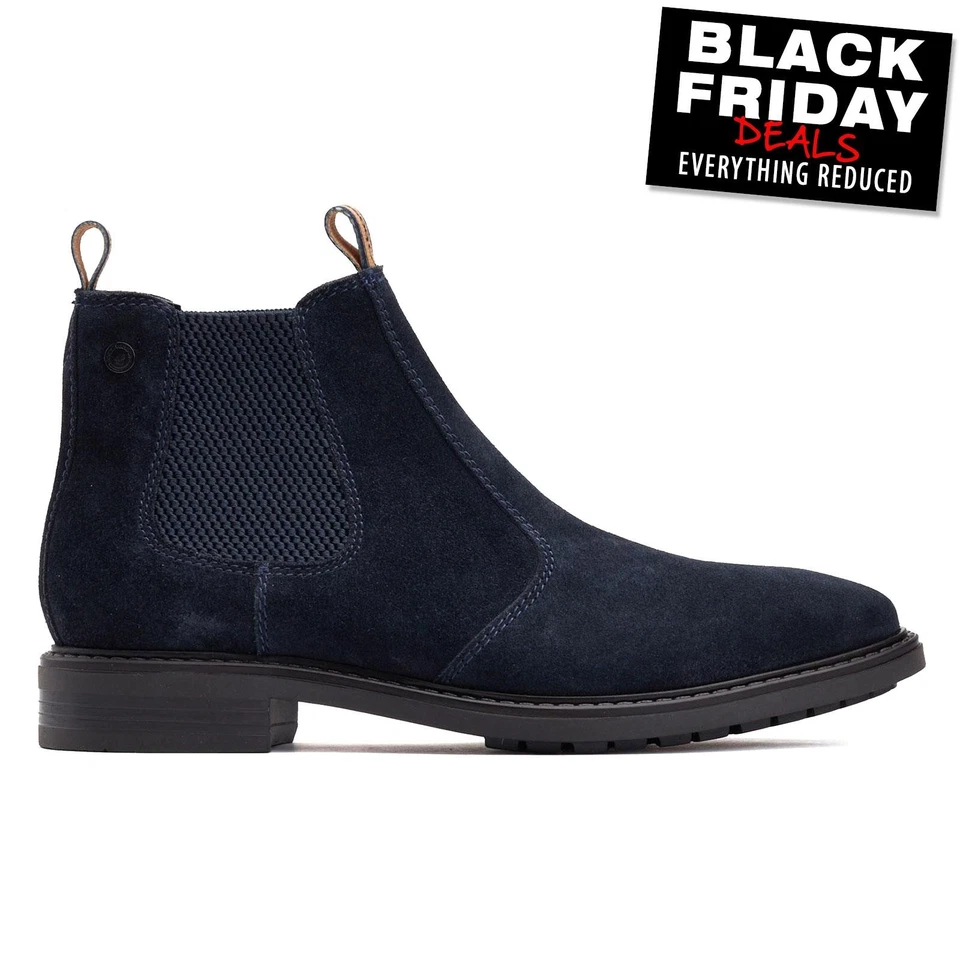 Botas De Diseñador Chelsea Para Hombre De Ante De Base London En Color Marino - Imagen 1 de 1