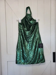 Mini abito nuovo con etichette Lulus verde smeraldo paillettes formale festa Halter Bodycon taglia S - Foto 1 di 8