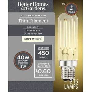 Better Homes & Gardens T6 LED Vintage Light Bulbs, Soft White - 2 Bulbs - Picture 1 of 9