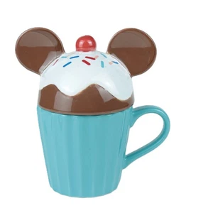 Disney Mickey Mouse Cupcake Mug Ceramic Sprinkles Lid Cherry Top Novelty 6" Tall - Picture 1 of 5