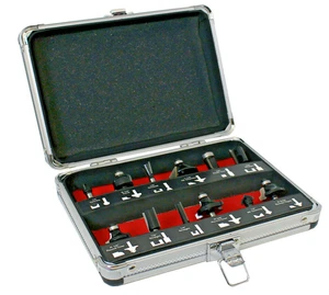 Router Bit Set 12pc TCT 1/4" Shank Aluminium Case Chamfer Ogee Dovetail Trimmer - Picture 1 of 11