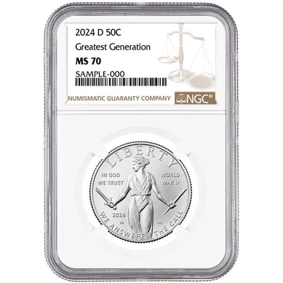 2024-D UNC Clad 50c Greatest Generation Commemorative NGC MS70 Brown Label - Image 1 of 3