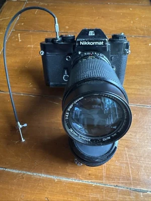 NIKKORMAT EL VINTAGE SLR 35mm CAMERA W/Rokunar Lenses. - Image 1 of 4