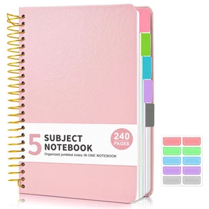 5 Subject Notebook College Ruled, Hardcover Spiral Notebook with Removable Po... - Picture 1 of 8