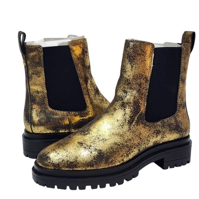 Lauren Ralph Lauren Corinne Leather Chelsea Boots Pull On Black Bronze Size 9 B - Image 1 of 4