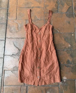 Maeve Anthropologie Linen Blend Twist Front Mini Dress Women’s XS Rust Orange - Picture 1 of 10