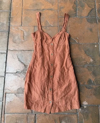Maeve Anthropologie Linen Blend Twist Front Mini Dress Women’s XS Rust Orange - Image 1 of 4