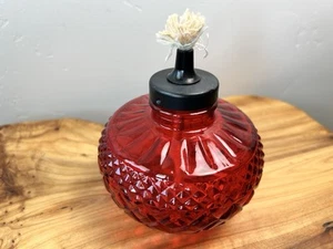 Vintage Pier 1 Imports Red Glass Oil Lamp Diamond Cut Pattern Ralph Lauren Style - Picture 1 of 10