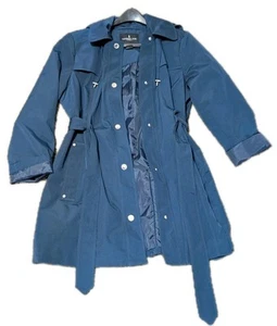 London Fog Womens Teal Trench Coat With Belt & Removable Hood Size Large - Picture 1 of 8