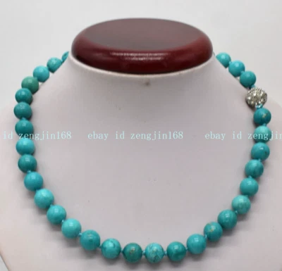 Genuine 6/8/10/12mm Natural Blue Turquoise Round Gemstone Beads Necklace 18" - Image 1 of 4