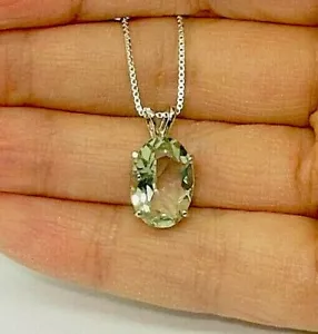 COLLANA PRASIOLITE AMETISTA VERDE VERDE MENTA GRANDE GEMMA 14x10MM! - Foto 1 di 4